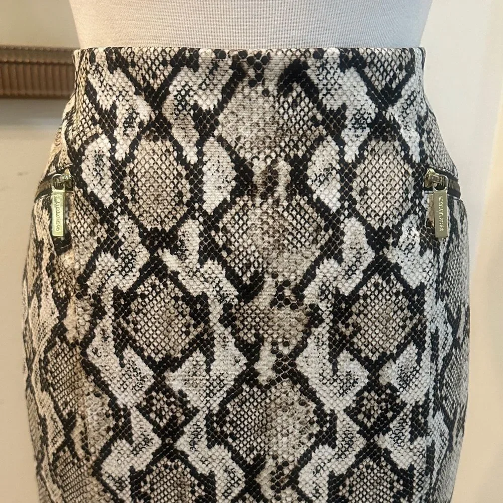 Michael Kors Snake Print Skirt w/ Gold Hip Zippers Size 10P